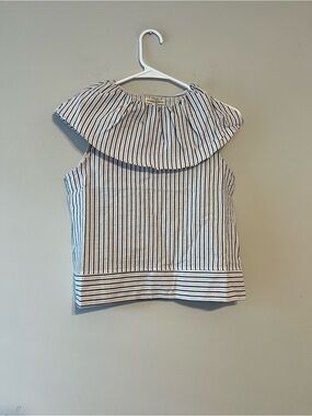 Girls' Striped Ruffle Collar Tank Top - Navy Red & White